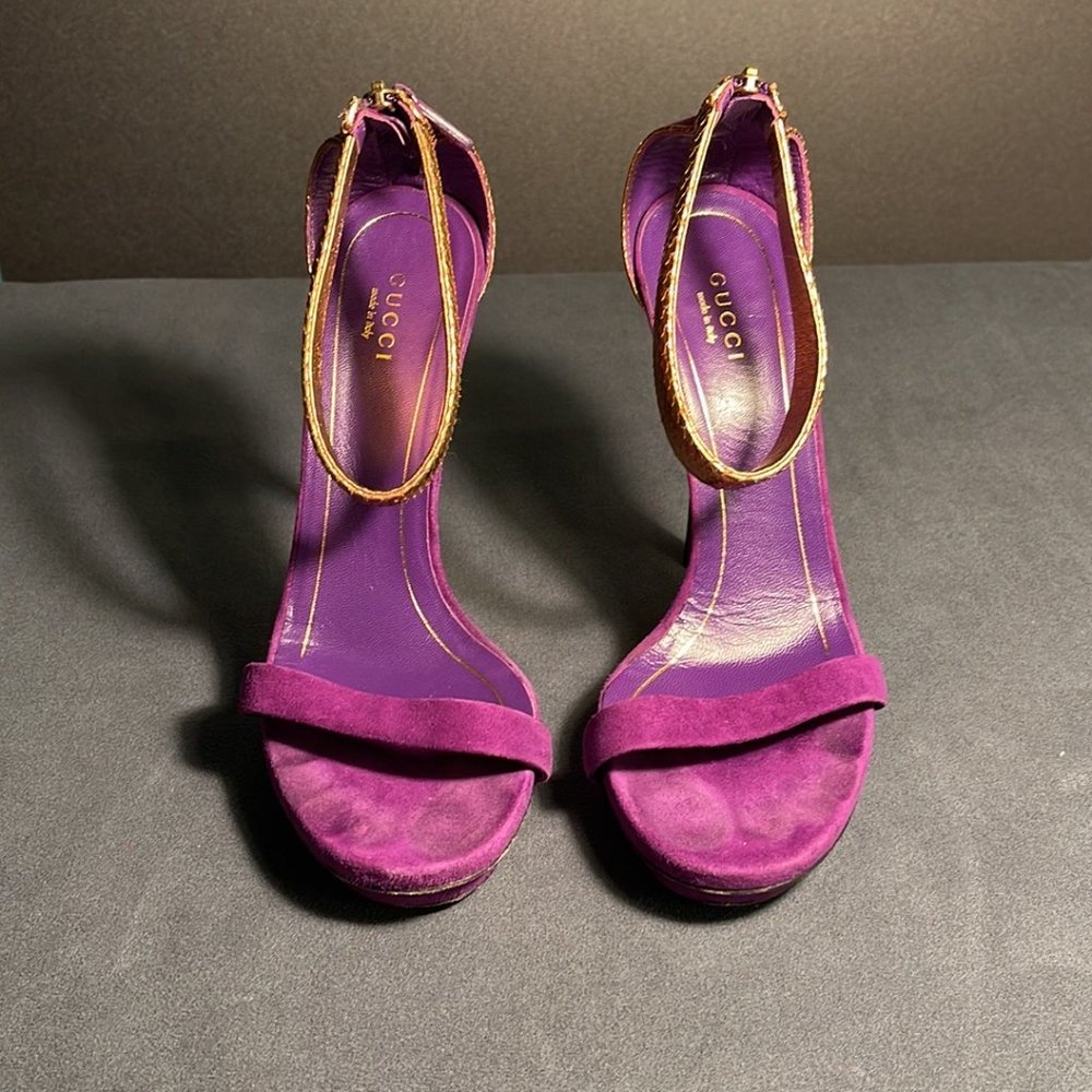 Gucci Suede And Python Sandals - image 6